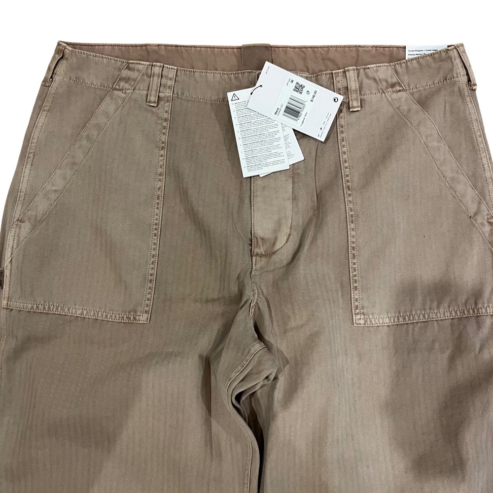 Nike Life Mens Herringbone Chino Pants Khaki Brown Loose Fit Straight Leg 38 NEW - Picture 2 of 11